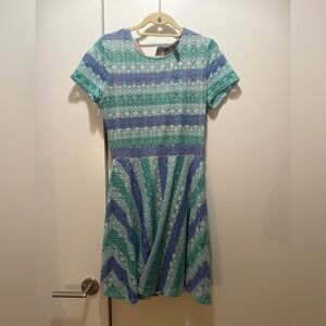 Fun party/ work/ everyday dress. Bcbg blue green striped dress.